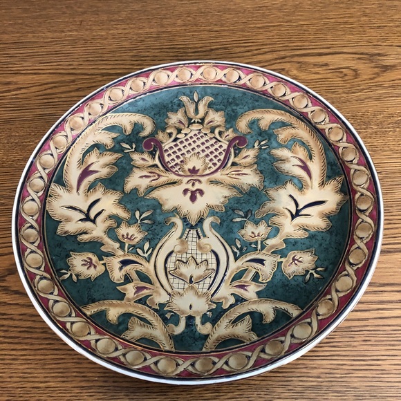 Oriental Accents Cloisonné Decorative Plate.   Red, Green, Cream, Navy & Gold - Picture 1 of 9